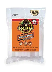 Gorilla Hot Glue 4inch Mini, 30 Count, White