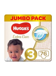 Huggies Extra Care Size 3, Jumbo Pack, (4-9 kg) - 76 Diapers