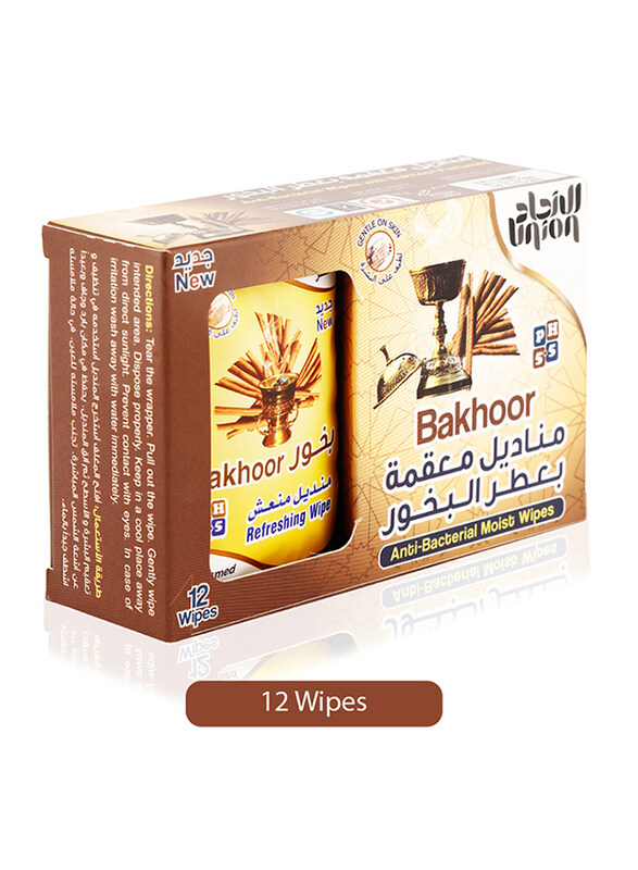 

Union Bakhoor Anti-Bacterial Moist Wipes, 12 Sheets