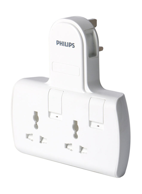 Philips Power Multiplier 2-Way Extension Socket with USB, 3250W, White