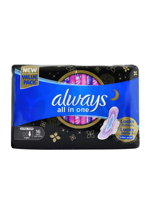 Always Ultra All In One Extra Long Sanitary Pads, Large, 16 Piece