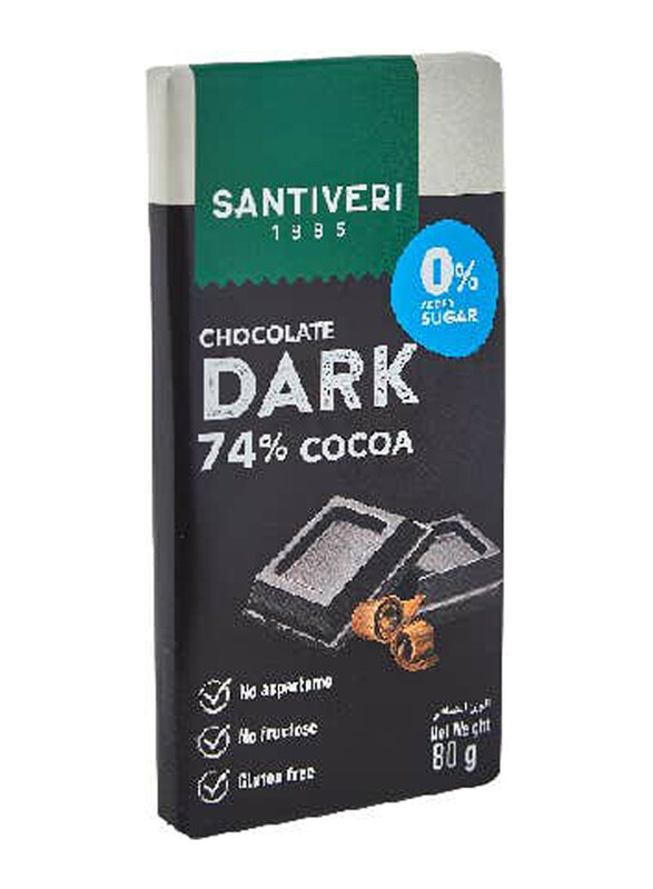 

Santiveri Sugar Free 74% Cocoa Dark Chocolate Bar, 80g