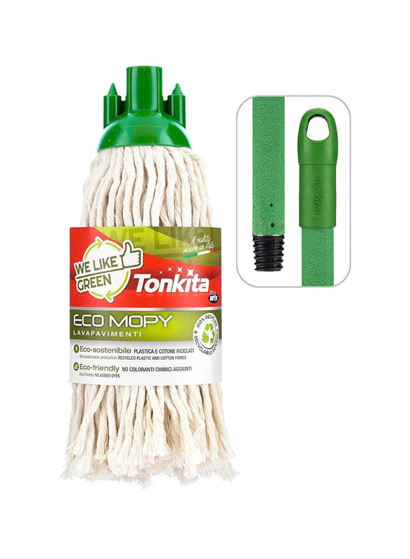 Tonkita Eco Cotton Mopy With Stick, Green/White