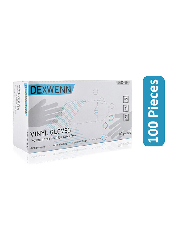

Dexwenn Powder Free Vinyle Gloves, Medium, 100 Pieces