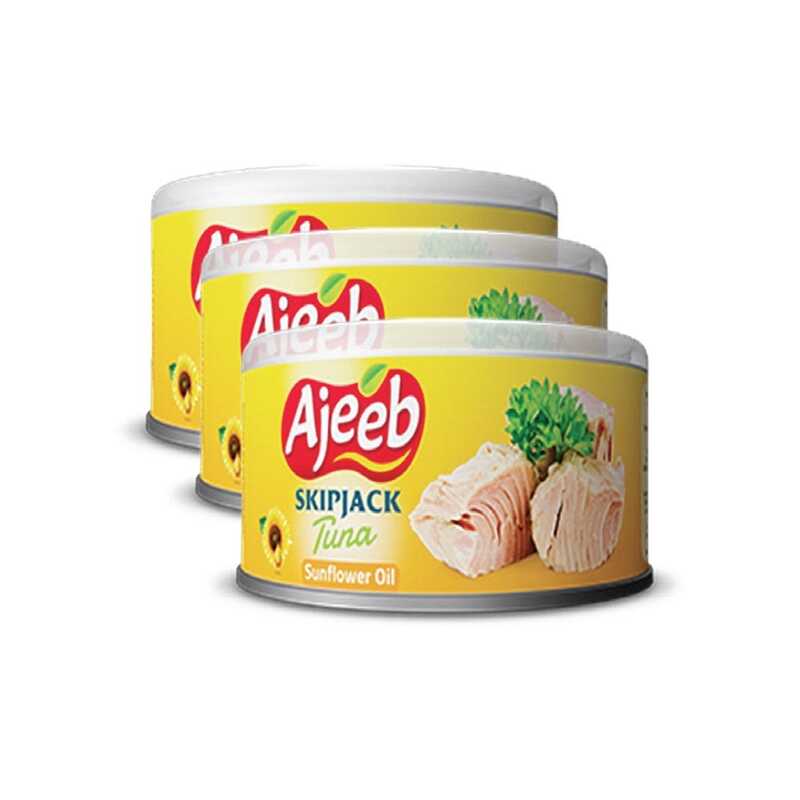 Ajeeb Skipjak Tuna Chunk in Sunflower Oil, 3 x 170g