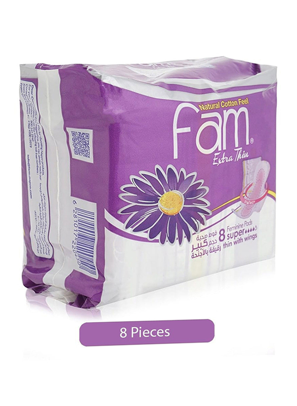Fam Extra Thin Super Pads with Wings, 8 Pieces