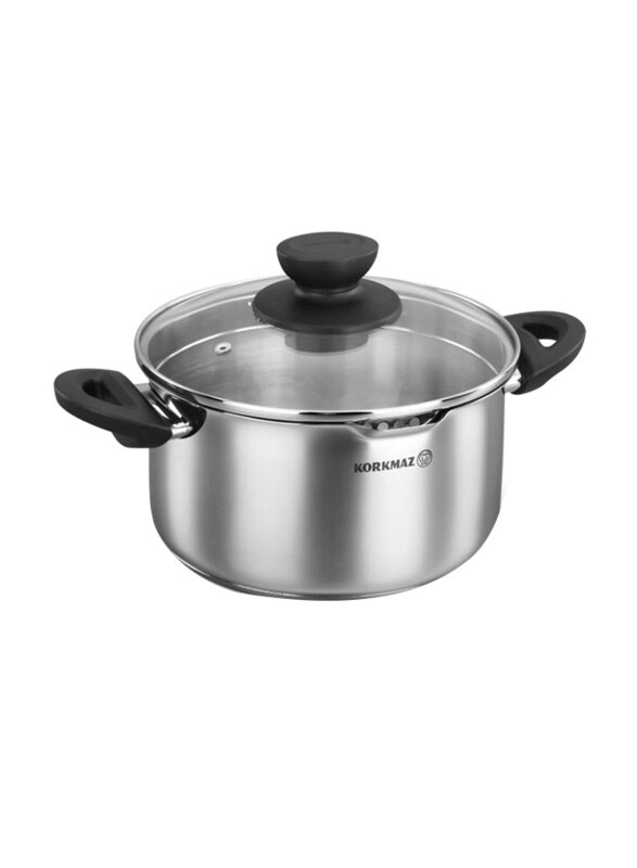 

Korkmaz 1.8L Potensa Round Stainless Steel Casserole, 16.9cm, Black/Silver