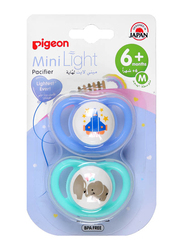 Pigeon Minilight Pacifier for Boy, Medium, 2 Pieces, 6+ Months, Blue