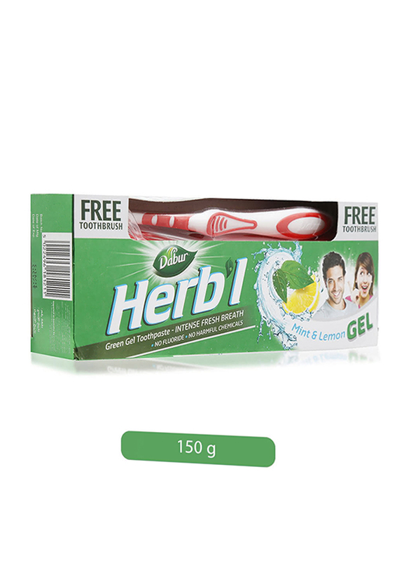 Dabur Herbal Green Gel Toothpaste with Toothbrush, 2 Pieces, 150gm
