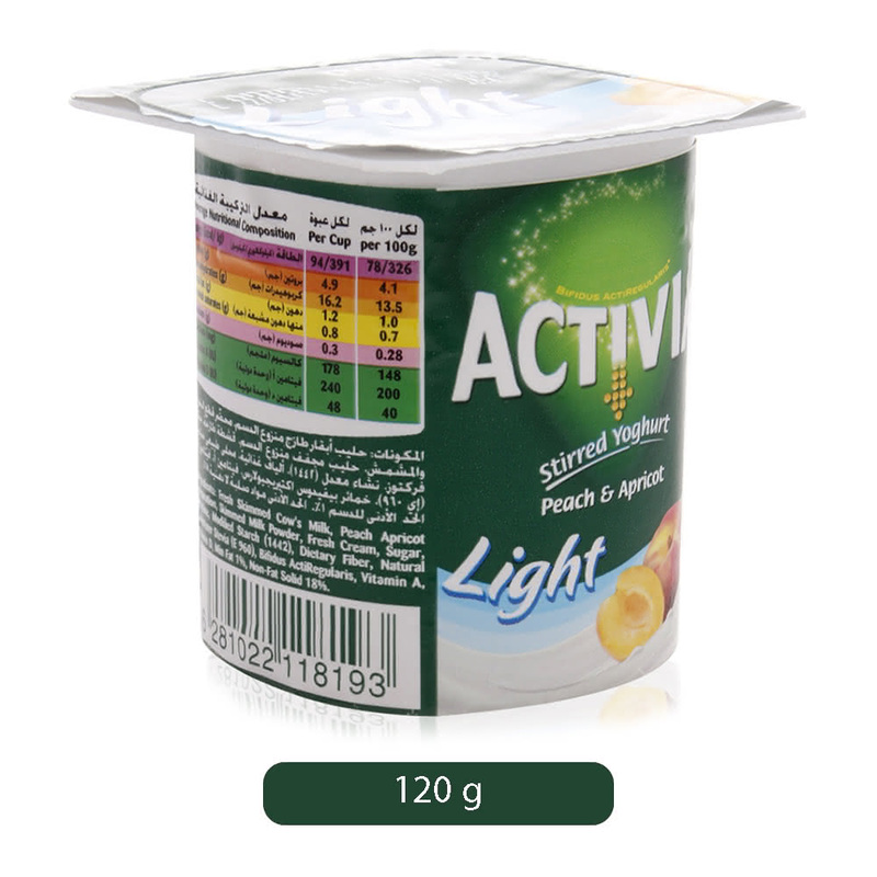 Activia Peach & Apricot Light Yoghurt, 120 gram