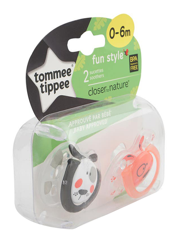 Tommee Tippee Closer To Nature Fun Style Soothers, 2 Pieces, 0-6 Months, Multicolour