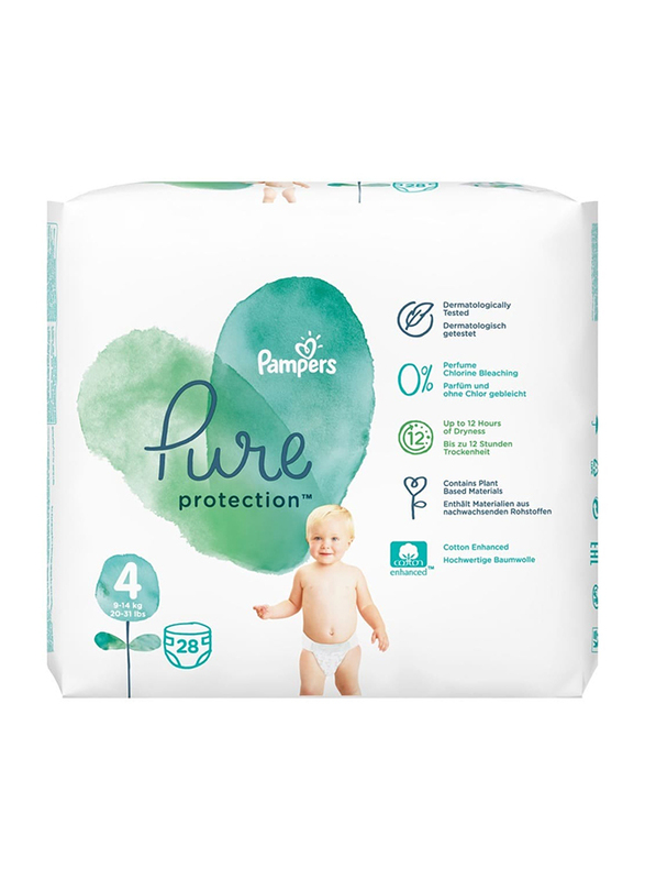 Pampers Pure Protection Diapers, Size 4, 9-14 kg, 28 Count