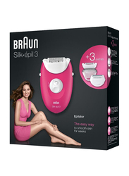 Braun Silk-Epil Epilator with 3 Extras, SE3410, Raspberry Pink/White