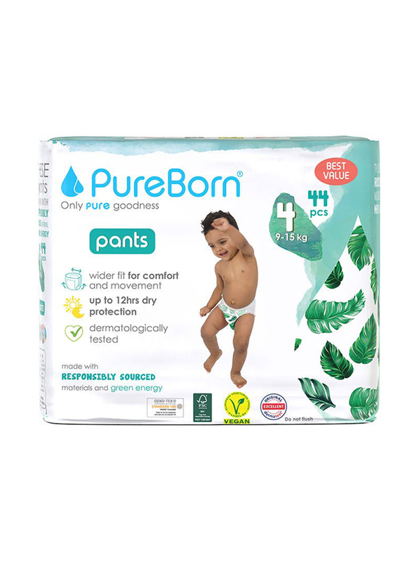 Pureborn Pant, Size 4, 9-15 Kg, 44 Count