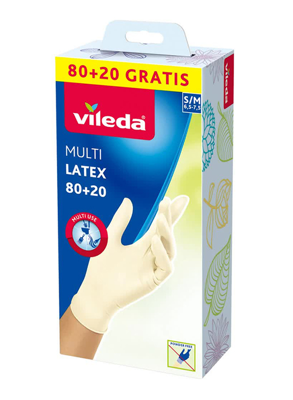 Vileda Disposable Multi Latex Gloves, Size Small/Medium, 100 pieces