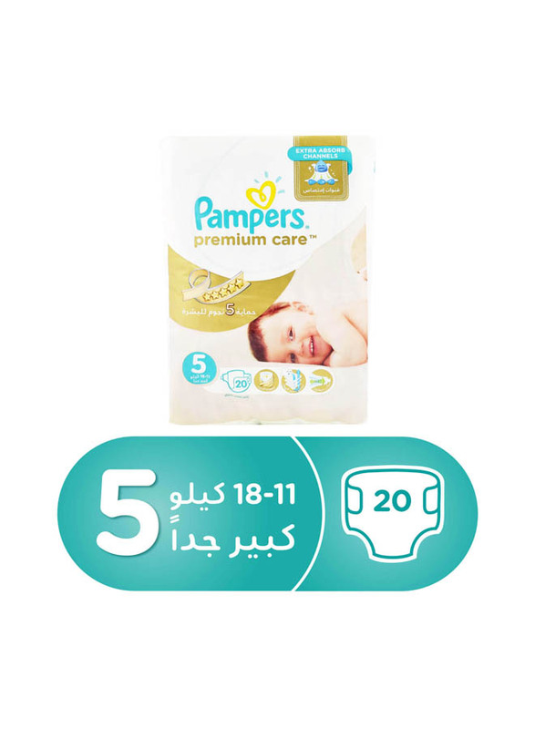 Pampers Premium Care Diapers, Size 5, Junior, 11-18 kg, 20 Count