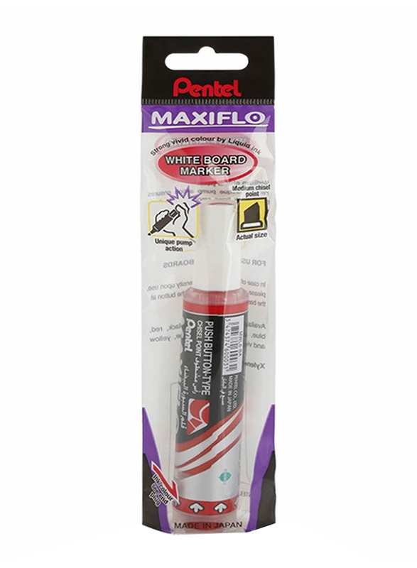 Pentel Maxiflo Chise Tip Whiteboard Marker, Red