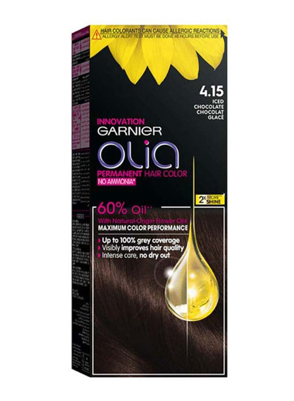 Garnier Olia No Ammonia Permanent Hair Color with 60% Oils, 4.15 Iced Chocolate