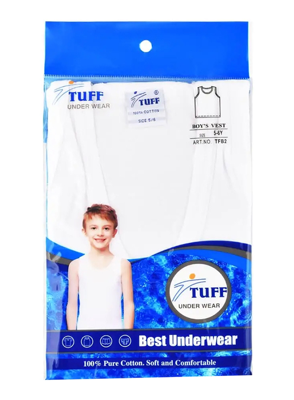 Tuff Cotton Vest for Boys, White, 5 - 6 Years