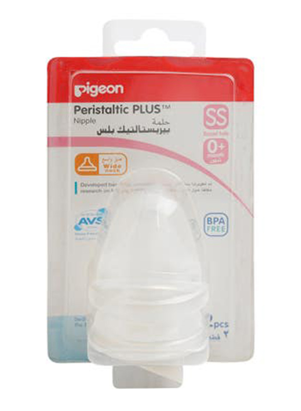 Pigeon Peristaltic Plus Wide Neck Round Hole Nipple 2 Pieces, White