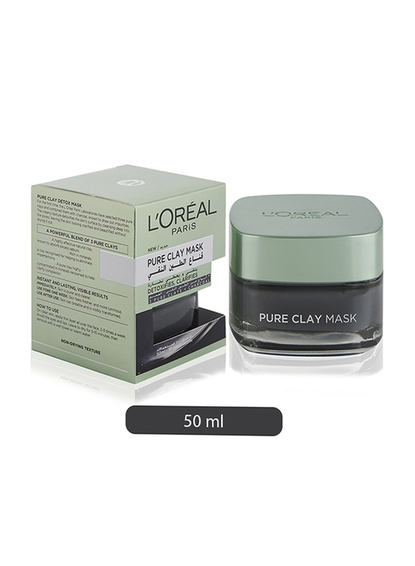 L'Oreal Paris Pure Clay Black Mask with Charcoal, Detoxifies & Clarifies, 50ml