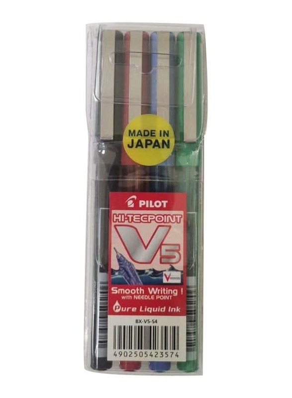 Pilot 4-Piece 0.5mm V5 Hi-Tec Point Roller Ball Pen, Multicolour