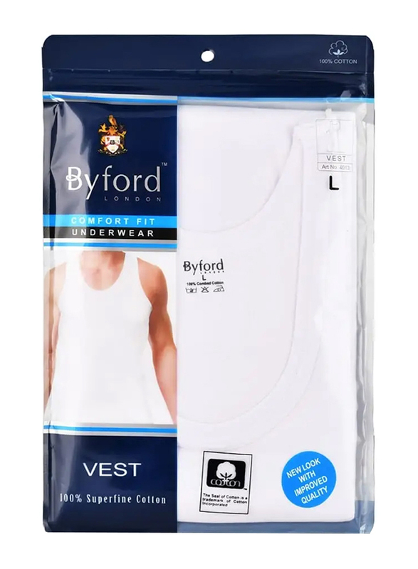 Byford London Comfort Fit Men Vest, White, L