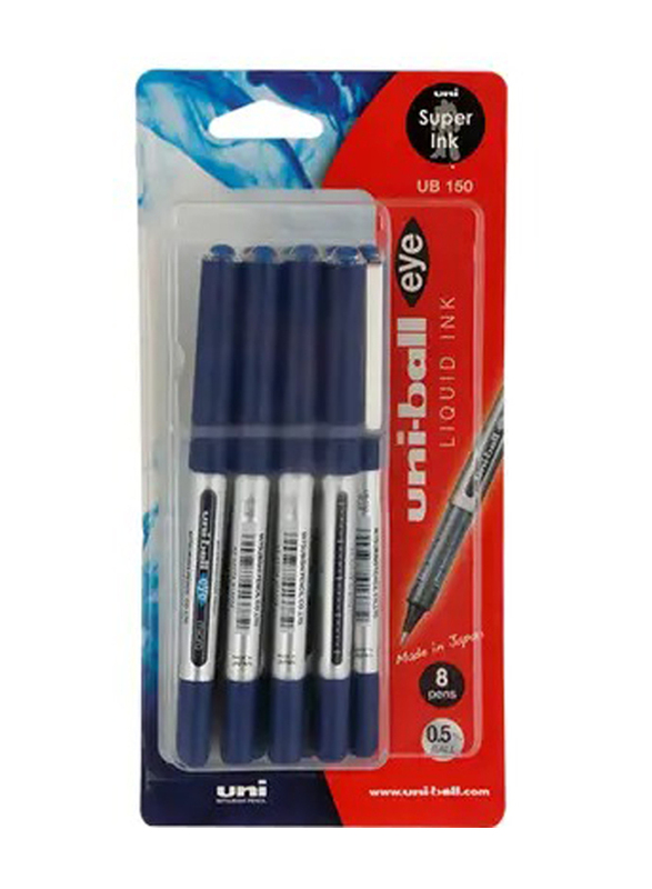 Uni-ball MI-UB150-08C Eye Roller Ball Pens Set, Blue, 8 Pieces