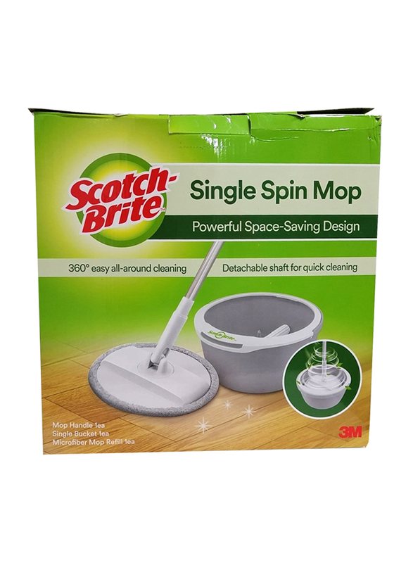 3M Scotch Brite Spin Mop Bucket with 1 Refill, 1 Piece, White
