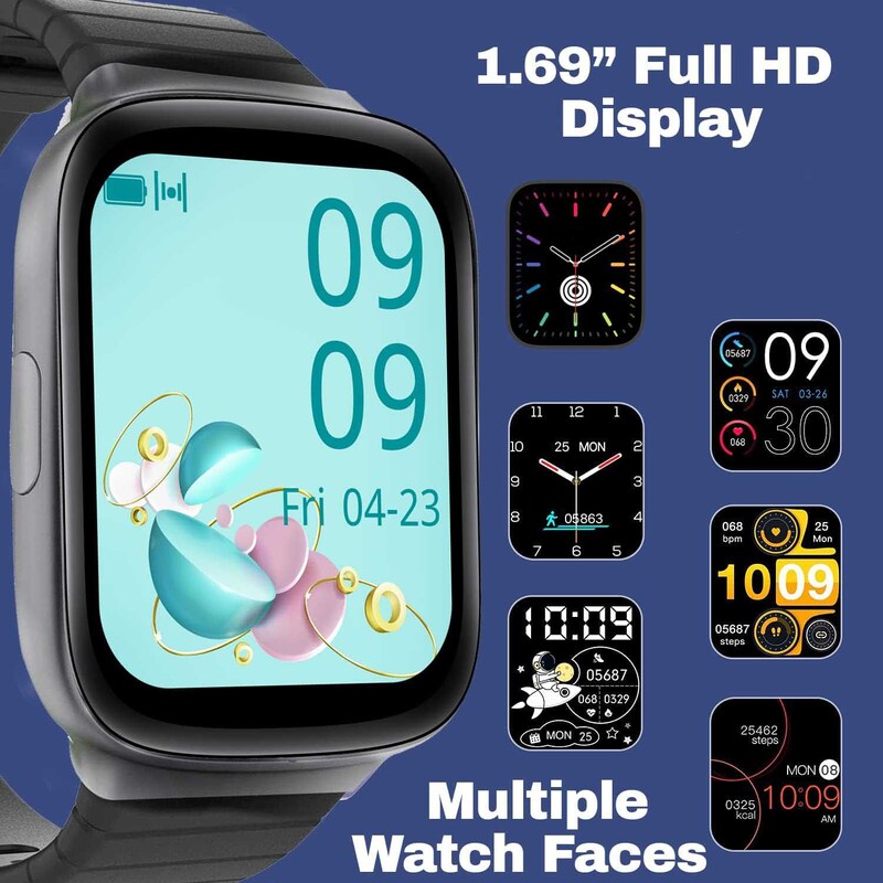 Zoook Dash 1.69" Full Touch HD Display Smartwatch with IP67 Waterproof, Black