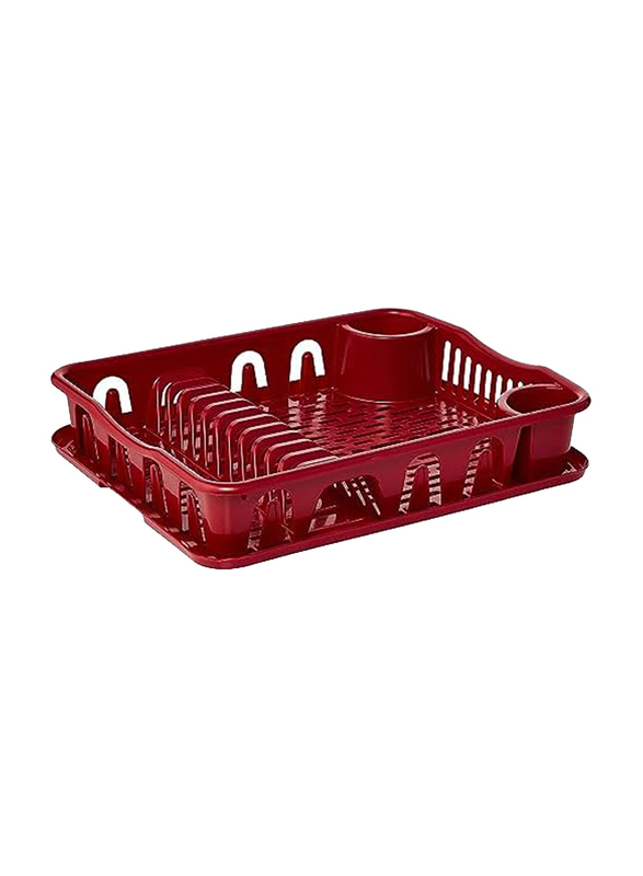 Cosmoplast Plastic Dish Drainer Rack Large with Detachable Drainboard Dark Red Dubaistore