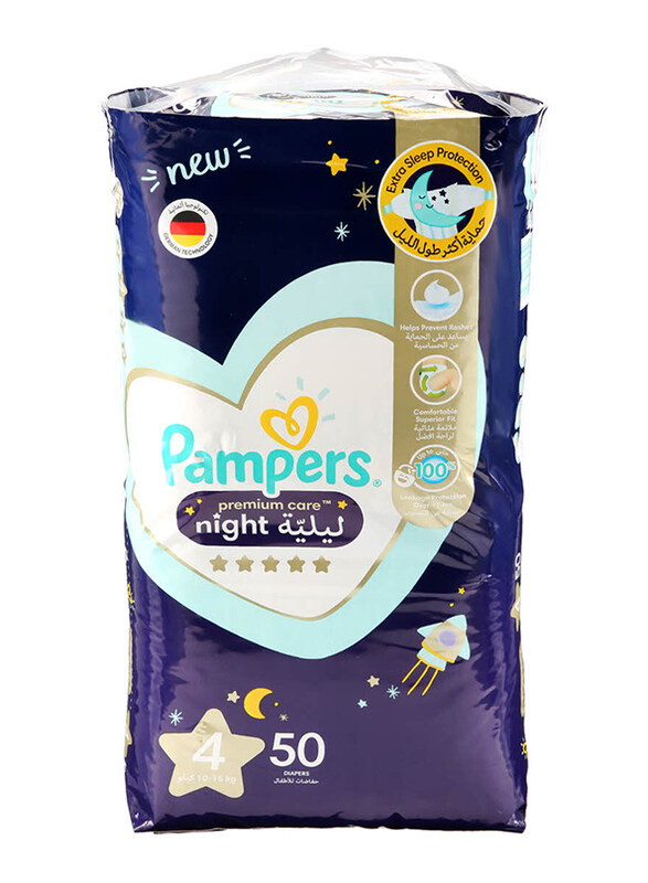 

Pampers Premium Care Night Diapers, Size 4, 10-15 kg, 50 Count