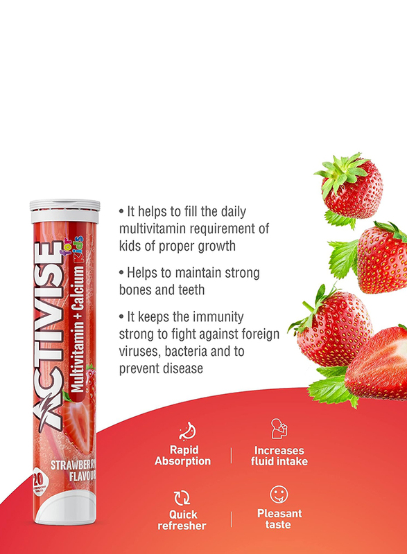 Activise Kids Multivitamin + Calcium Effervescent Strawberry Flavor Tablets, 20 Tablets