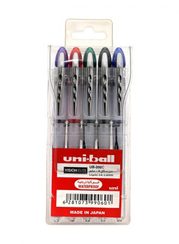 Uniball 5-Piece Vision Elite Roller Pen, 0.8mm, Assorted