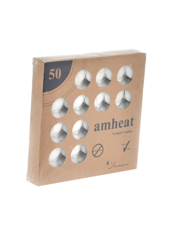Amheat 4hrs Tealight Candles, 50 Pieces, White