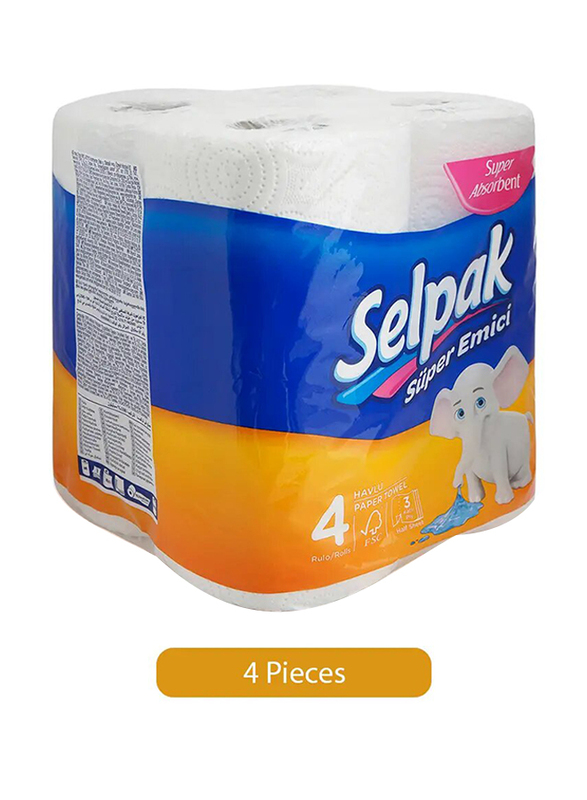 Selpak Super Absorbent 3 Ply Kitchen Towel Rolls, 4 Pieces