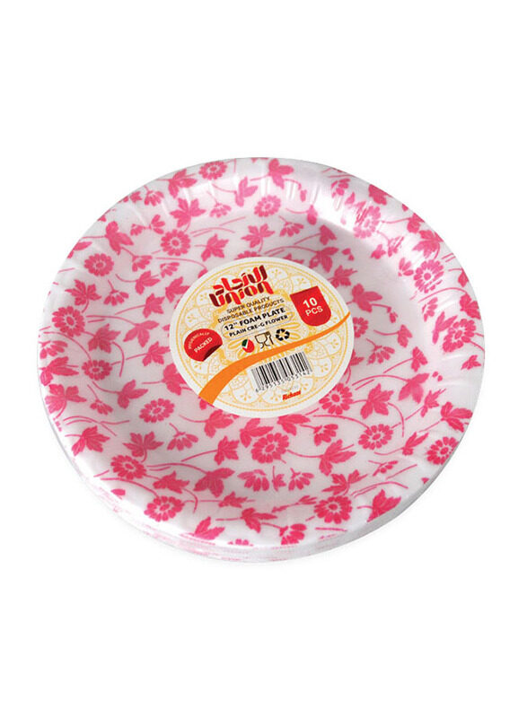 

Union 10-Piece Foam Round Plate, White/Pink