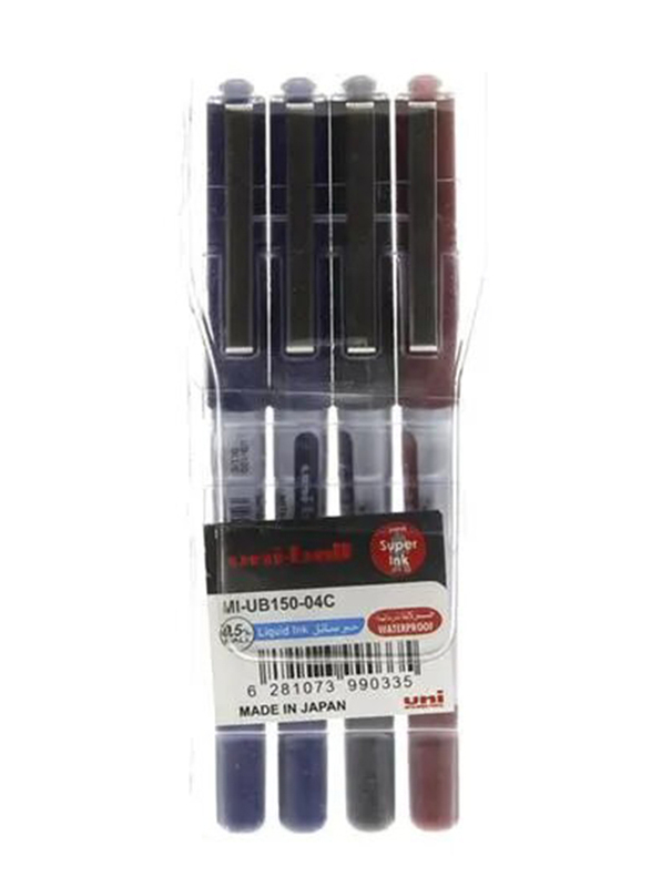 Uniball 4-Piece Medium Eye Micro Roller Ball Pen, 0.5mm, MI-UB150-04C, Assorted