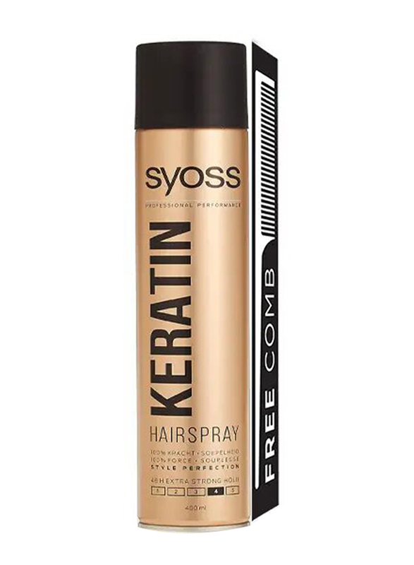 Syoss Hair Spray Keratin, 400ml + Free Comb