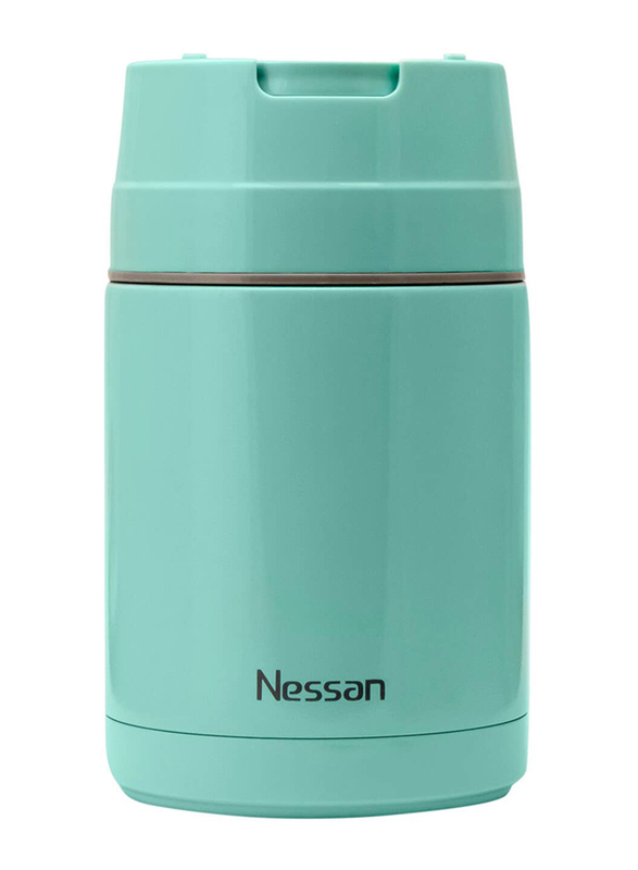 Nessan Stainless Steel Vacuum Food Flask with Spoon, 1 Litre, Blue