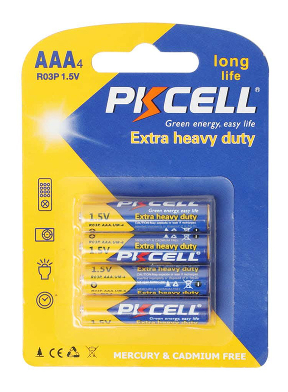 Pkcell Heavy Duty AAA Batteries, 4 Pieces, Multicolour