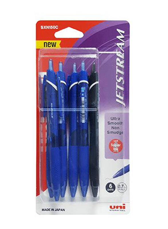 Uni Ball 6-Pieces Jetstream Colours Ballpens, Blue/Black