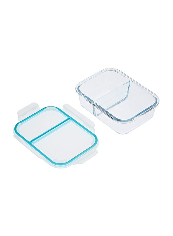 Taliona Borosilicate Glass Boro Pro Rectangular Divided Food Container, 1050ml, Blue