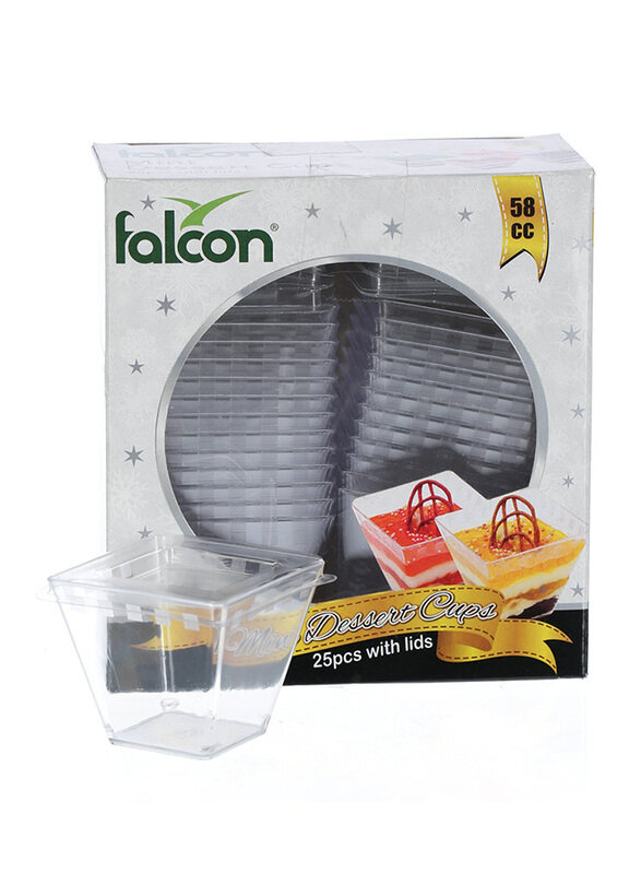 

Falcon 25-Piece 58ml Crystal Mini Dessert Square Cup Set with Lids, Clear