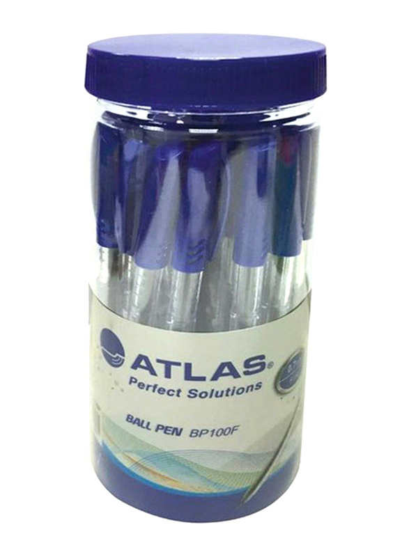 Atlas 30-Piece Medium Ball Point Pen Jar, 1.0mm, Blue