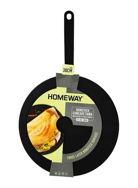 

Homeway Non-stick Concave Tawa, Black, 30cm