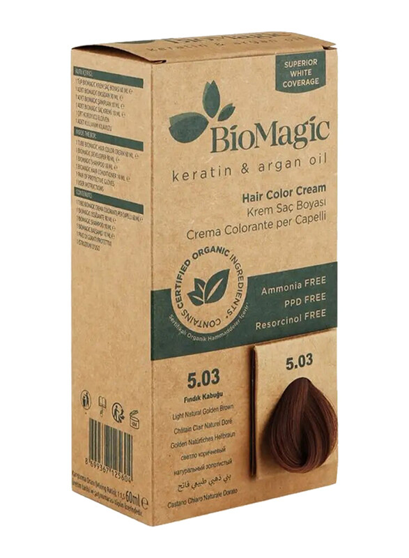 

Biomagic Keratin & Argan Oil Permanent Hair Colour Cream Set, 5/03 Light Natural Golden Brown