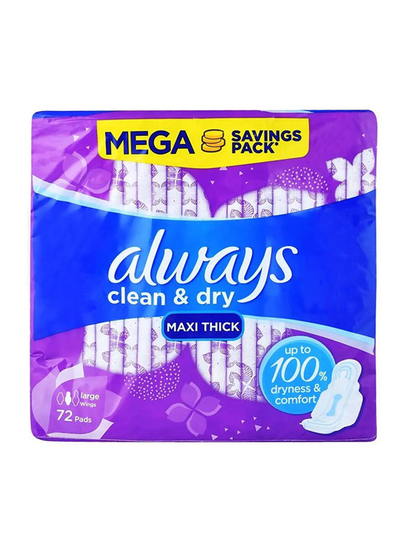 Always Clean & Dry Maxi Thick Sanitary Pads - 72 Pads