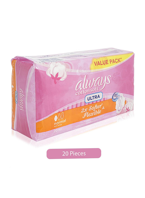 Always Cotton Soft Ultra Thin Sanitary Pads, Normal, 20 Pieces