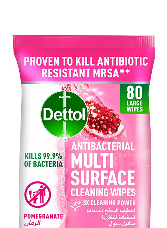 Dettol Pomegranate Antibacterial Multi Surface Cleaning Wipes, 80 Wipes